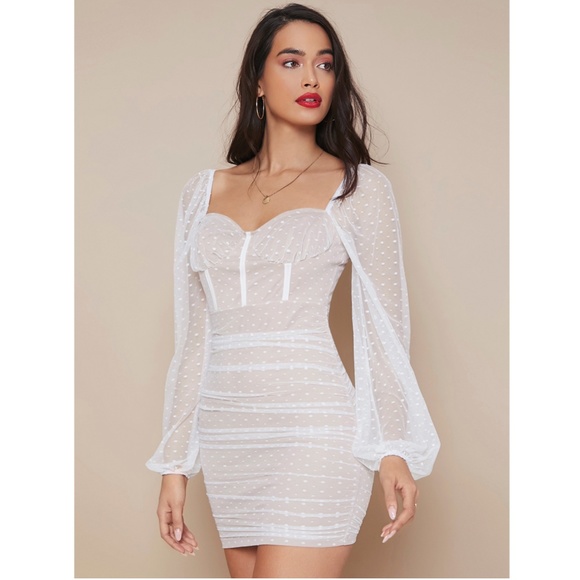 White on Nude Sweetheart Neck Mini Dress - Picture 3 of 8